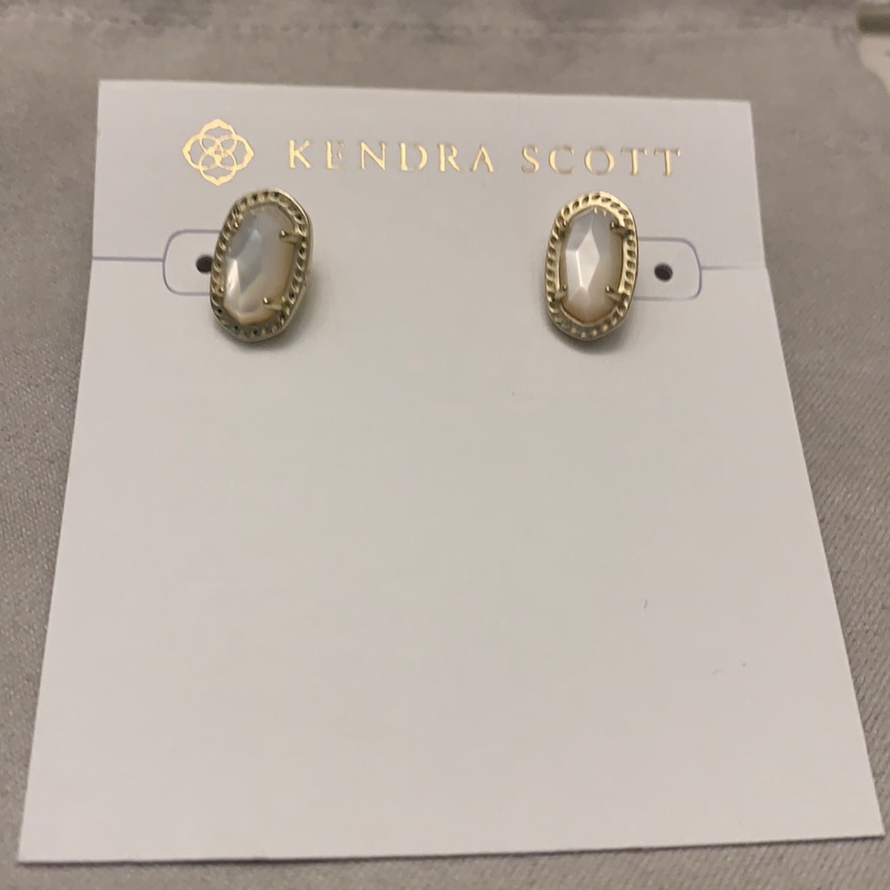 KS Ellie studs ivory MOP in gold NWOT